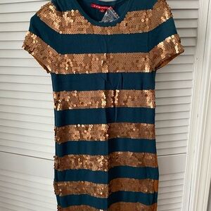 Women’s  Dress with Gold Sequins and green Stripes